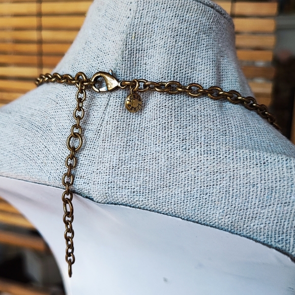 J. Crew Signed Oxidized Brass Art Deco Reproduction Jeweled Necklace - Picture 4 of 12